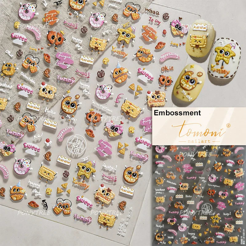 Cute Food Nail Art Stickers: Dogs, Cookies, Cheese, Croissants