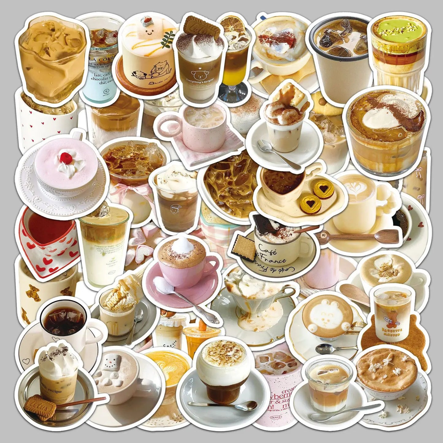 50Pcs Cartoon Brown Drink Food Stickers for Helmet Wall DIY Decor