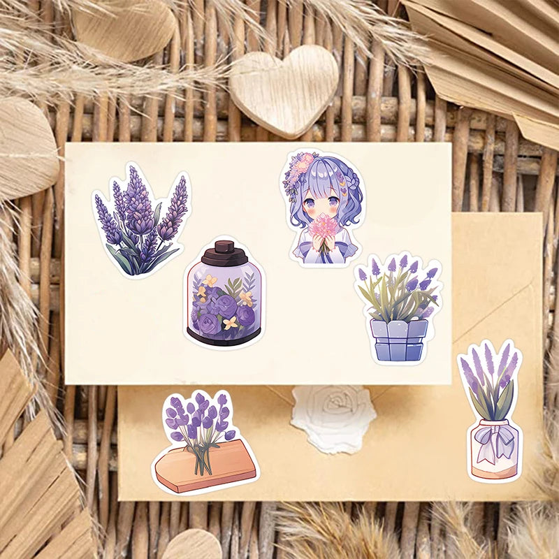10/30/50PCS Purple Lavender PVC Sticker Aesthetic Children's Decoration Scrapbooking Korean Stationery School Supplies for Kids
