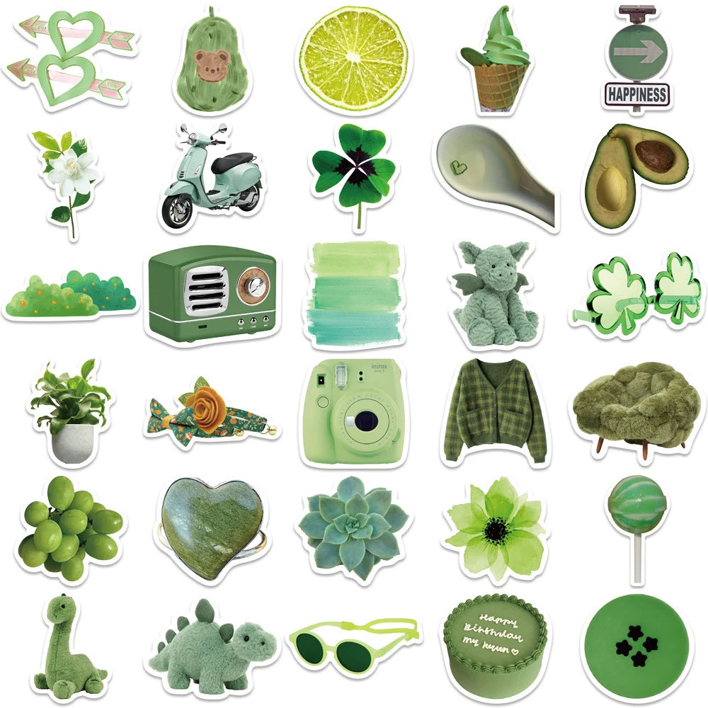 10/30/60PCS Ins Style Green Cartoon Cute VSCO Stickers Aesthetic Luggage Skateboard Phone Guitar Graffiti Sticker For Girls Kids
