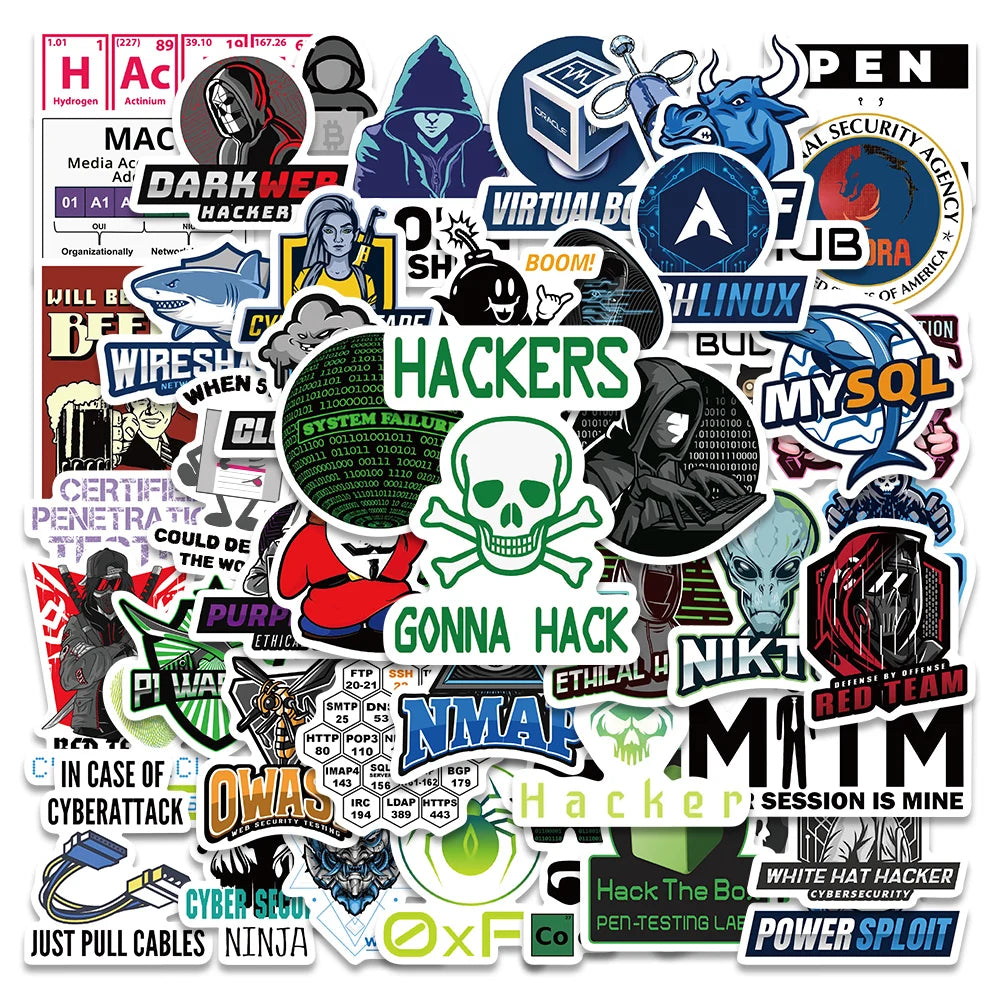 50PCS Hacker DDOS Coding Stickers for Laptop, Skateboard, Motorcycle, Helmet, Car
