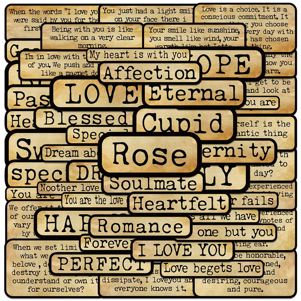 50 Pcs Love Phrase Retro Stickers Scrapbooking Craft Vinyl Decorative