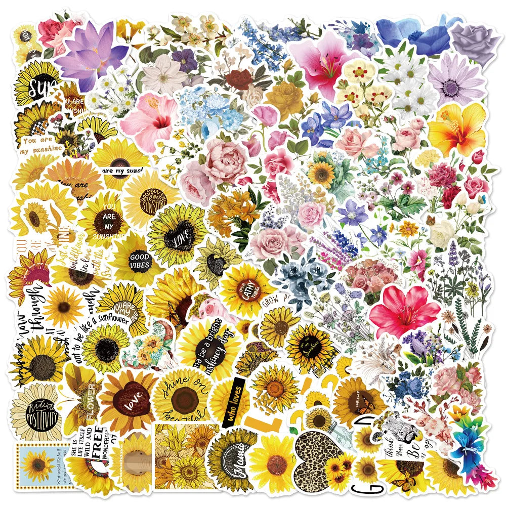 Aesthetic Flower Stickers Set: Sunflower, Scrapbooking, Laptop, Phone, Suitcase, Helmet