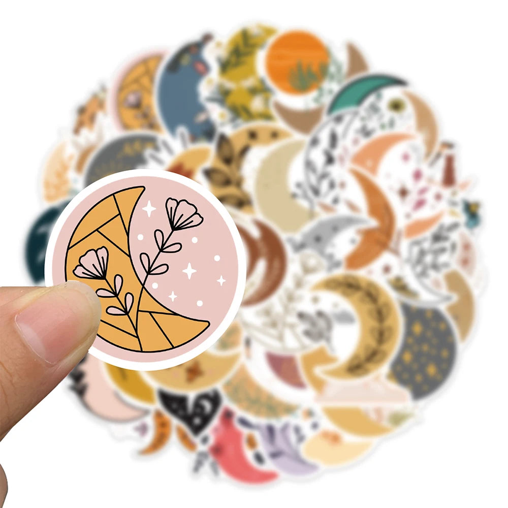 10/30/50PCS Pretty Bohemia Flower Moon Stickers Aesthetic Decoration DIY Skateboard Guitar Laptop Scrapbook Fridge Decals Toys