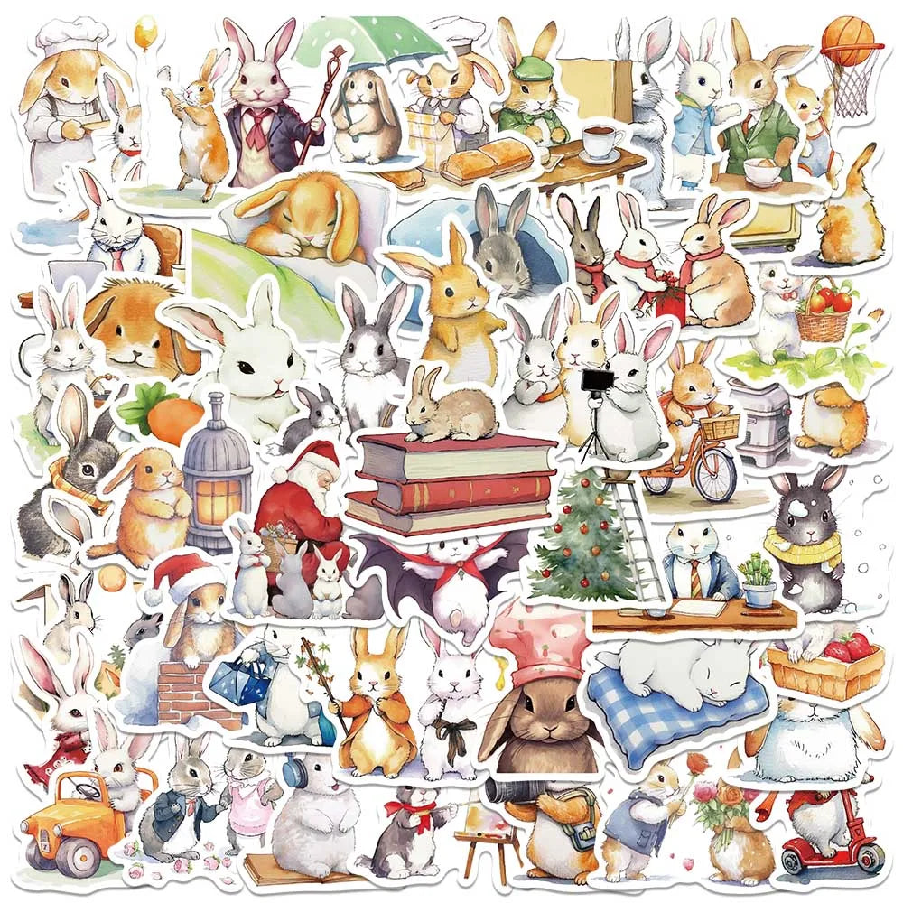 50PCS Bunny Rabbit Cartoon Stickers for Bike, Bottle, Suitcase, Scrapbooking, Gifts