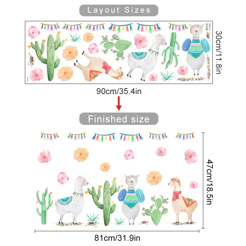 Boho Alpaca Cactus Nursery Wall Decals Kids Room Decor