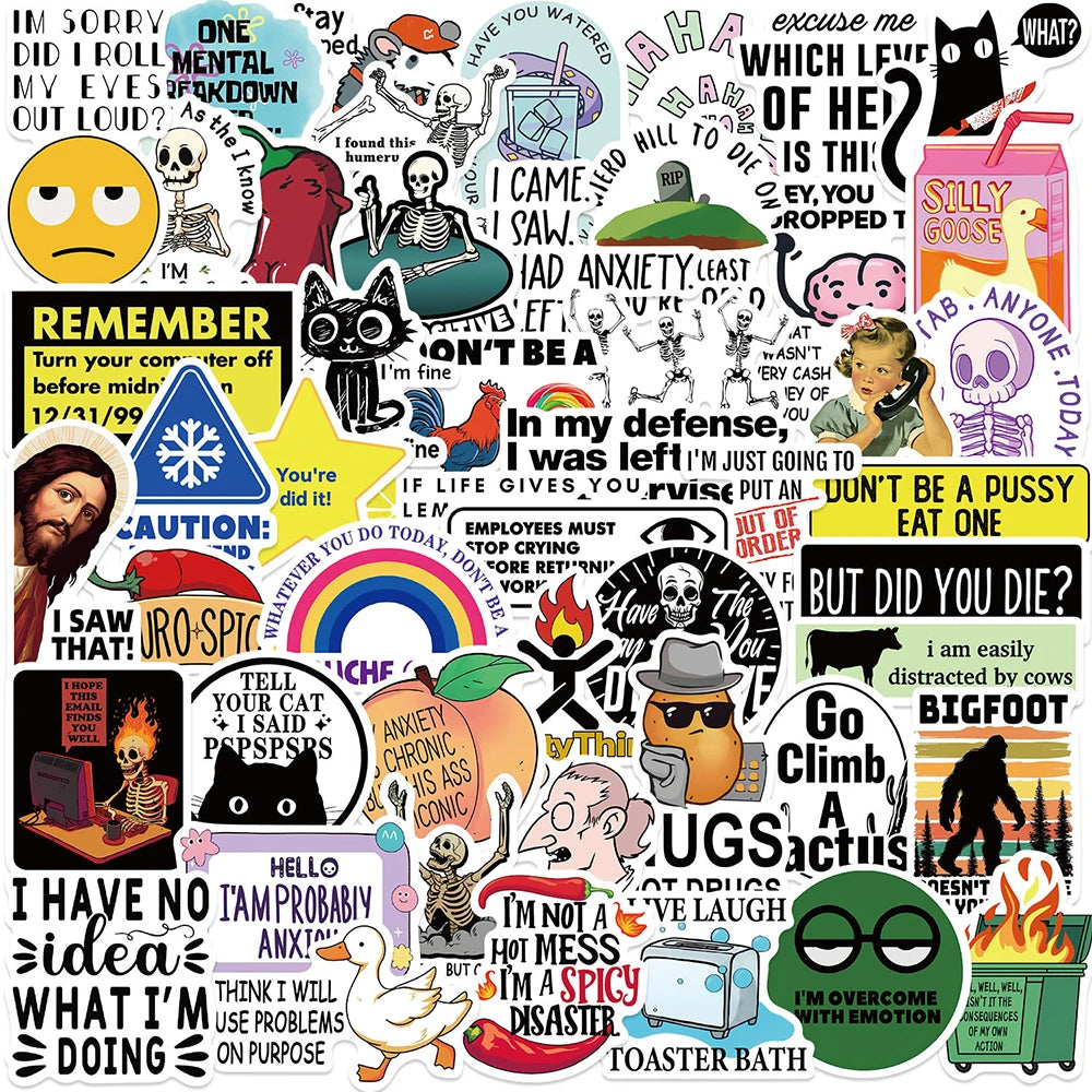 Funny Meme Stickers Pack - Cartoon Decals for Laptop, Phone, Bike, Guitar, Fridge, DIY Decor