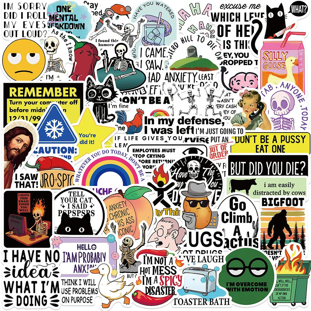 Funny Meme Stickers Pack - Cartoon Decals for Laptop, Phone, Bike, Guitar, Fridge, DIY Decor