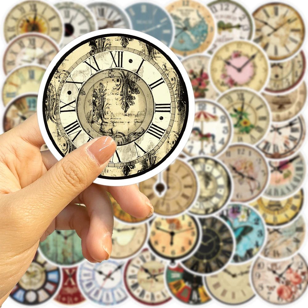 10/25/50pcs Retro clock Stickers Decals Cartoon Graffiti DIY Notebook Luggage Wall Decoration PVC Sticker