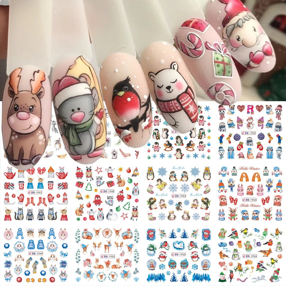 Penguin Winter Nail Stickers Animal Snowflake Decals Xmas Foils