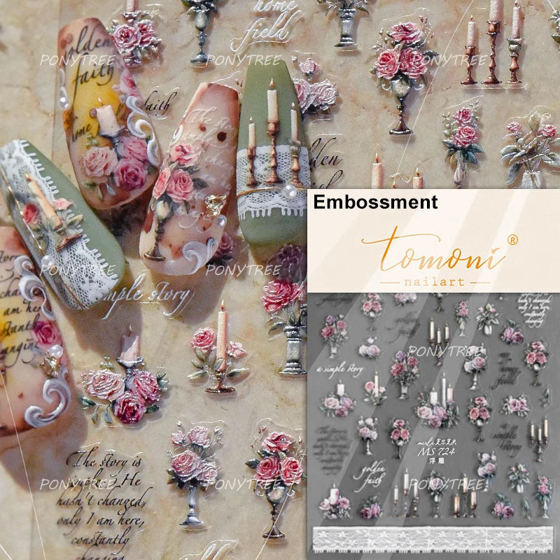 5D Floral Nail Art Stickers: Roses, Butterflies, Hearts