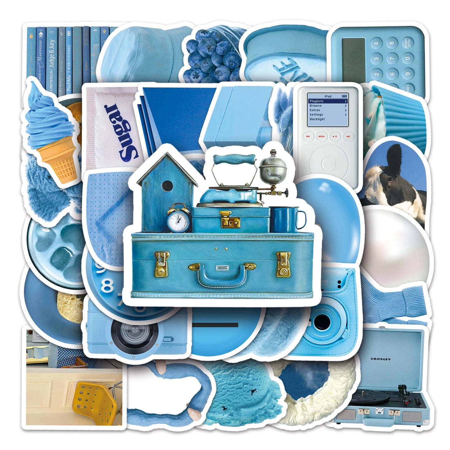 50Pcs Blue Cartoon Waterproof Vinyl Stickers for Skateboard Snowboard