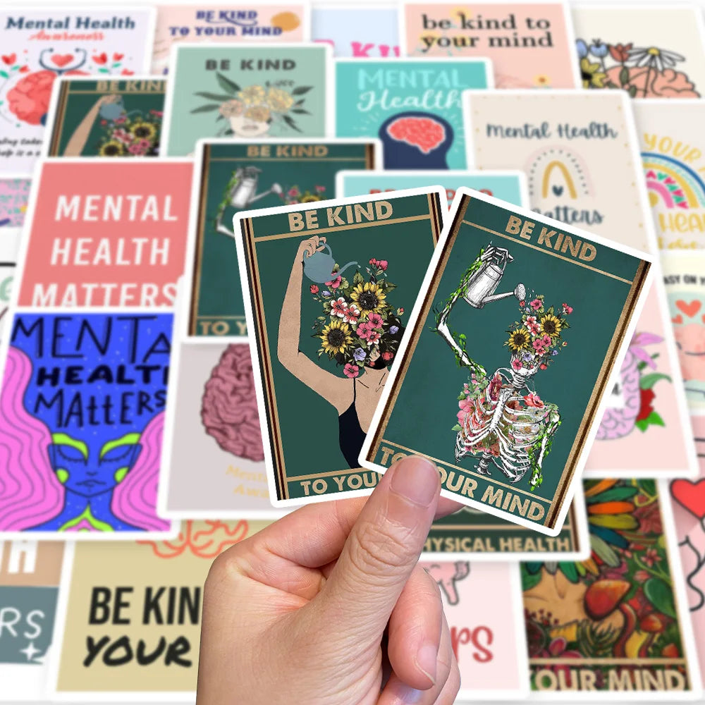 25Pcs Mental Health Awareness Sticker For Phone Cup Bottle Luggage Laptop Fridge Guitar Waterproof Decal Kid Gift Toy Decor