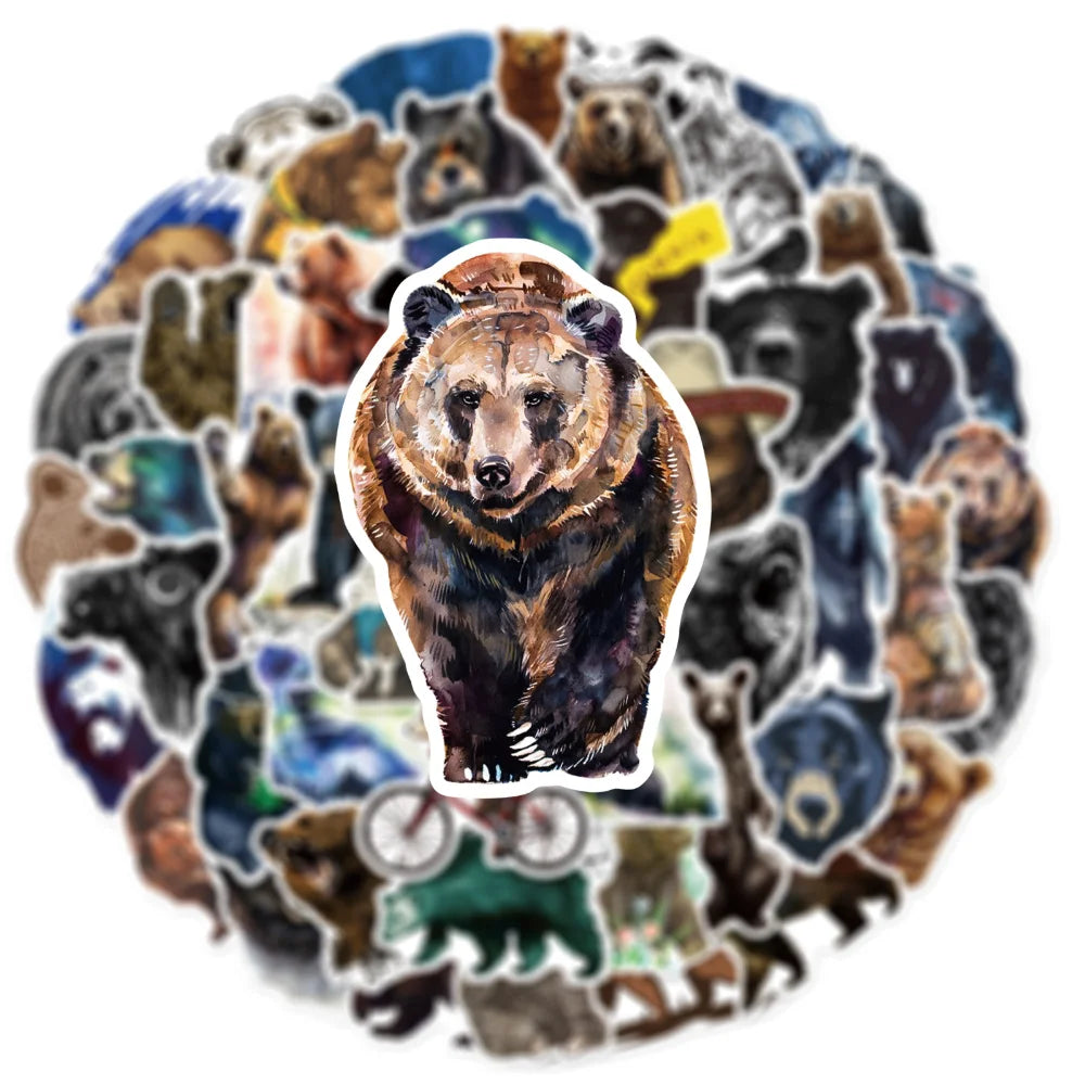 10/50PCS Bear Sticker Aesthetic Kids Toys Cartoon Brown Bear Animal Notebook Laptop Car Scrapbooking Cool Gadgets