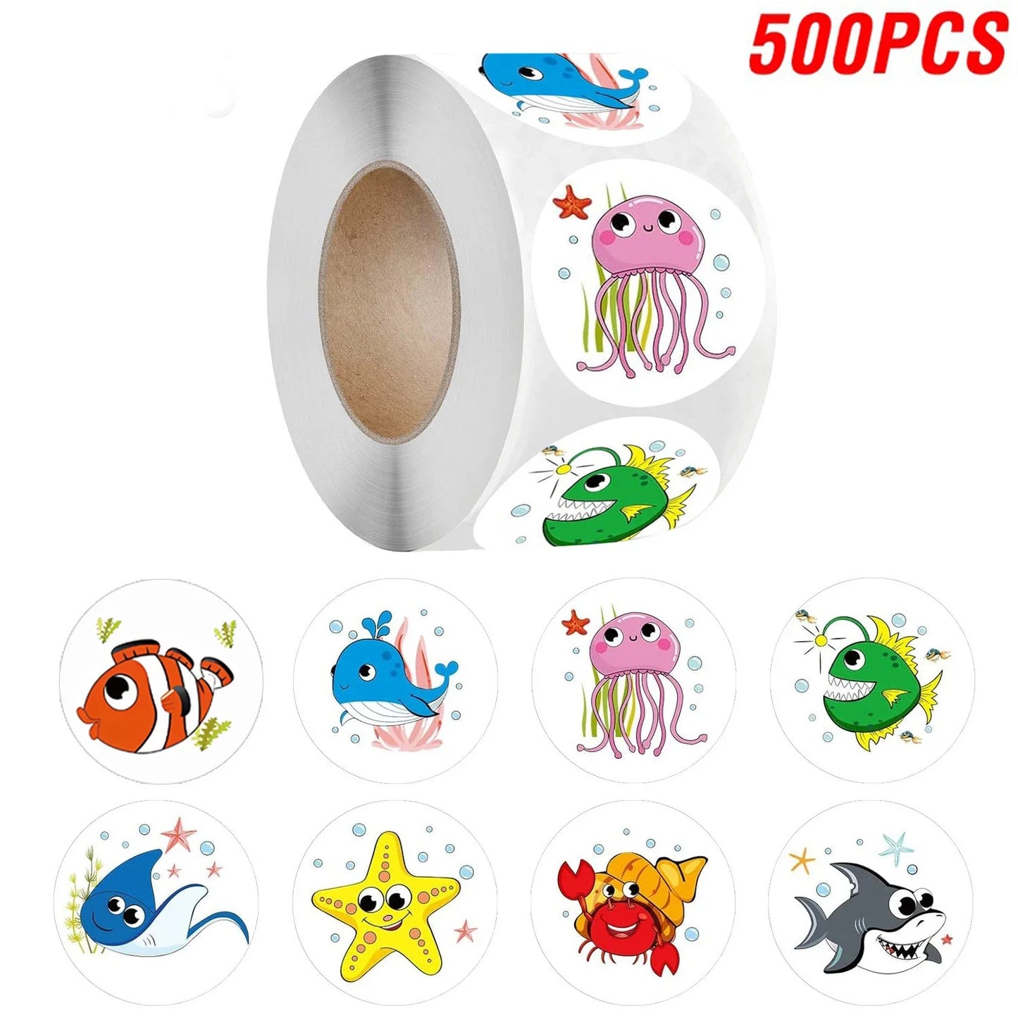 Ocean Animal Kids Stickers: 100-500pcs Birthday Rewards