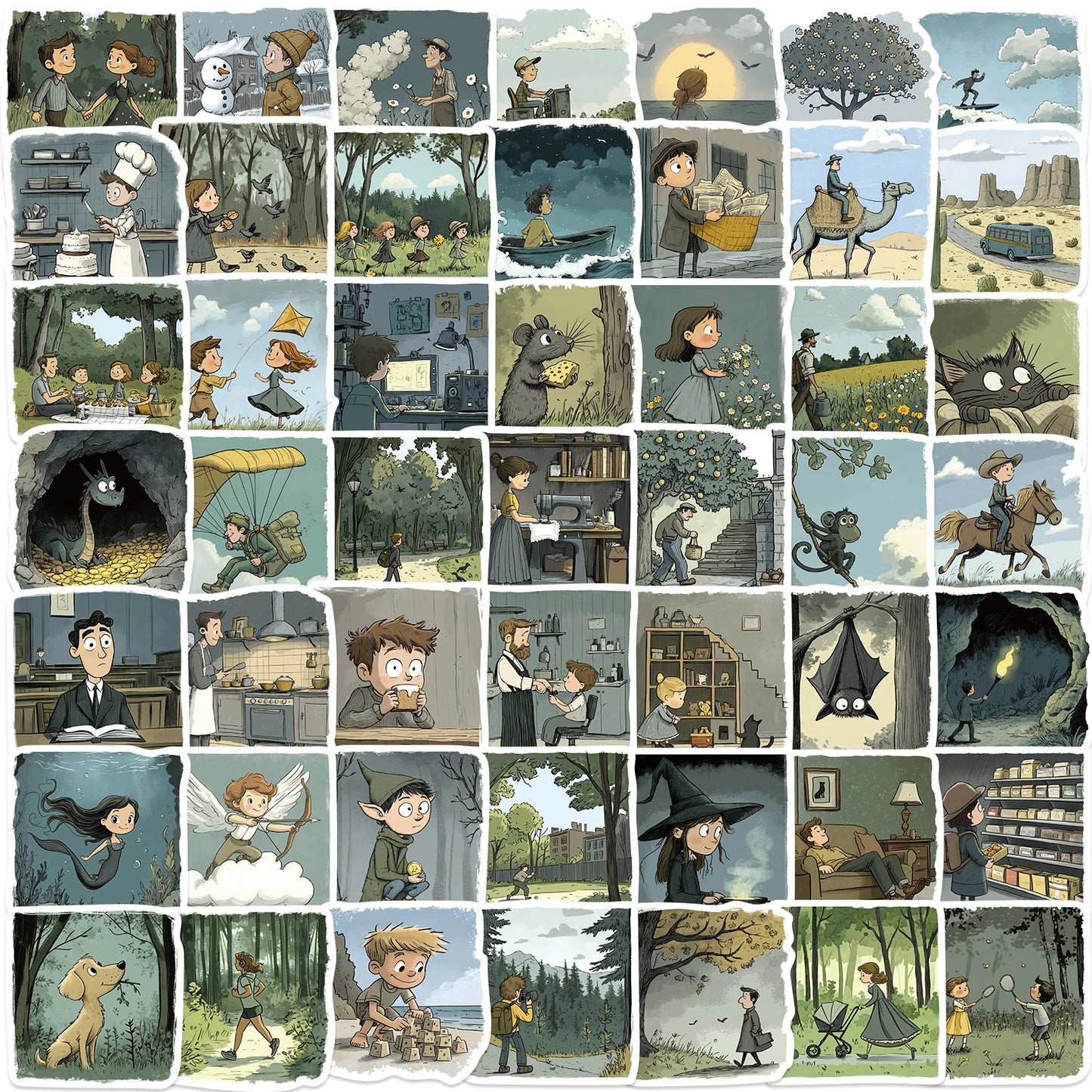 50pcs Magical Fantasy Illustration Stickers Cute Cartoon Decals Toys Laptop Notebook Luggage Motorcycle Decoration Sticker