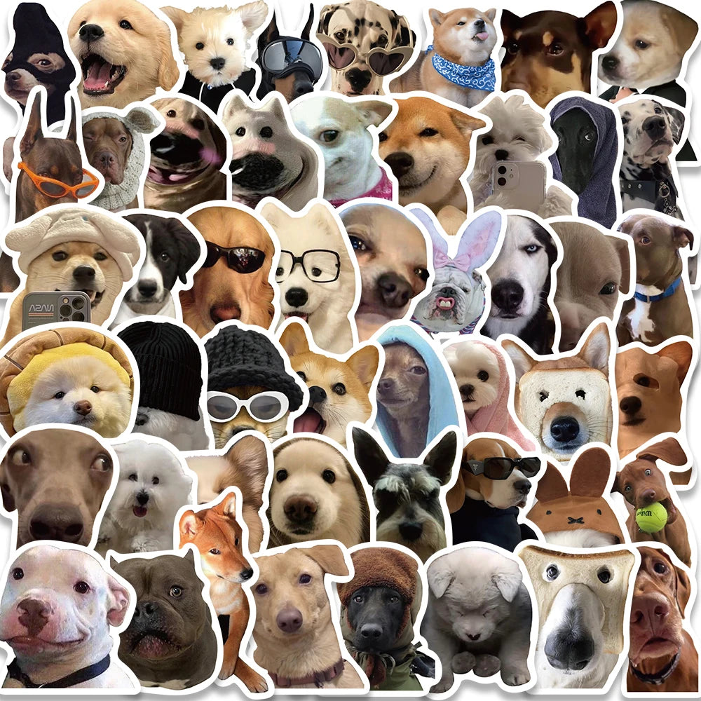 50PCS Cute Puppy Dog Cartoon Meme Stickers for Laptop, Scrapbook, Suitcase, Phone, Car, Kids