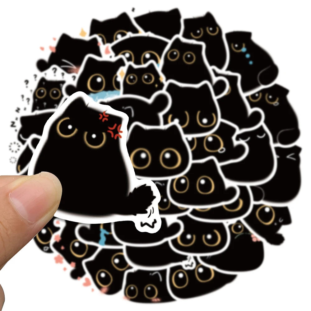 40pcs Cute Kawaii Cartoon Black Cat Stickers Kids Toy Vinyl Waterproof Graffiti For Laptop Phone Notebook Bicycle Car Decals