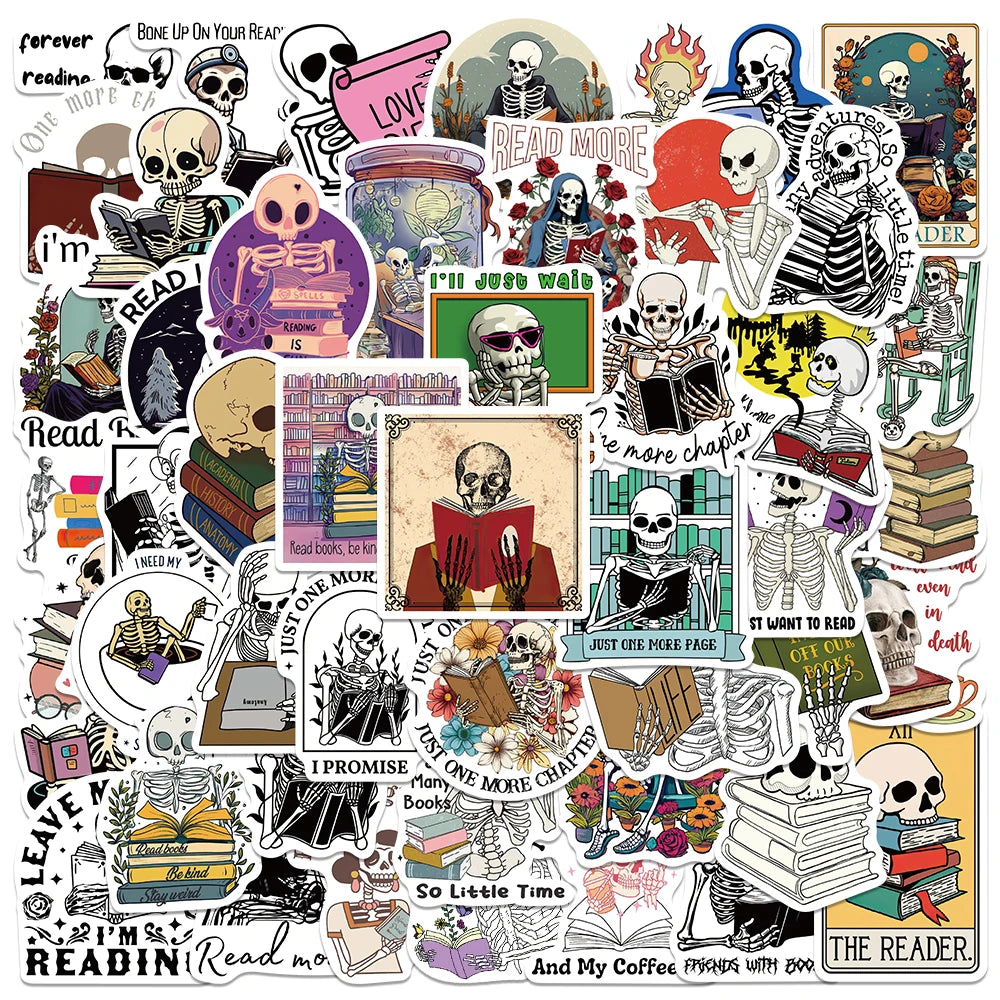 50PCS Skull Book Stickers Aesthetic DIY Scrapbook Laptop Luggage Graffiti