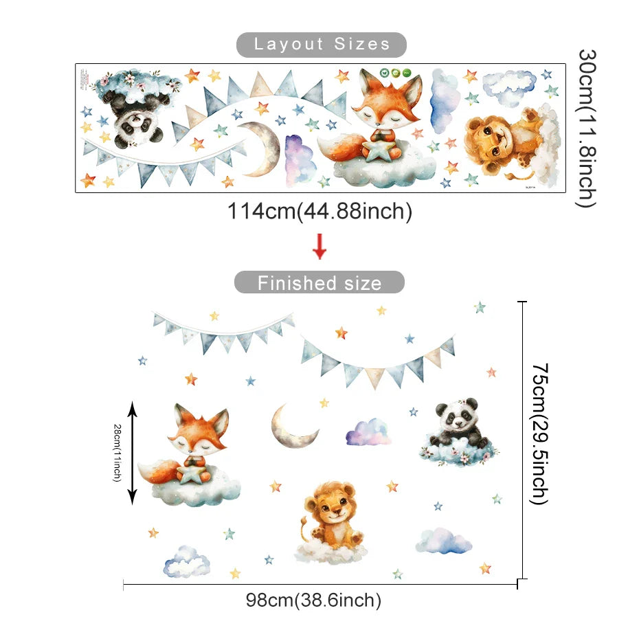 Fox Lion Clouds Animal Wall Stickers for Kids Room Decor