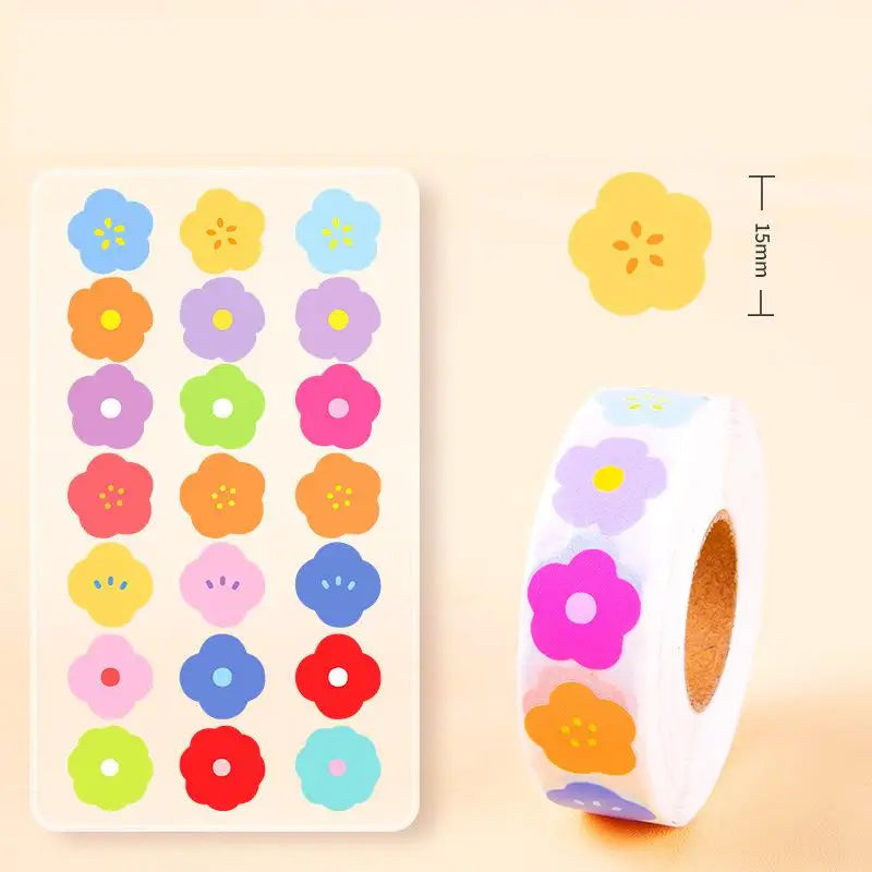 1000pcs/roll Colorful Flower Reward Sticker 15mm Cartoon Teacher Reward Stickers Scrapbooking for Kids Classroom Homework Tests