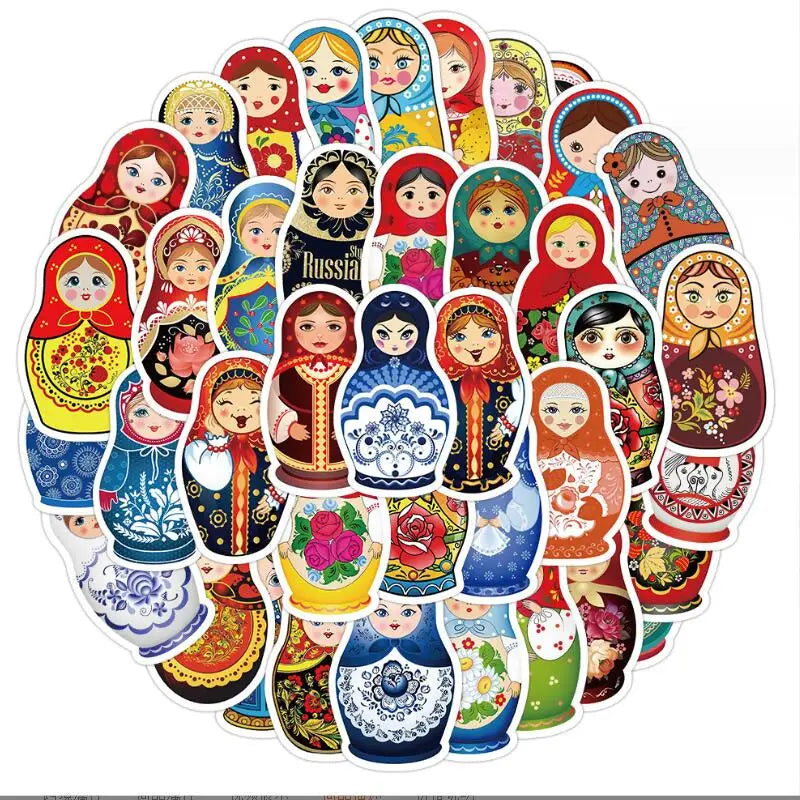 Cartoon Russian Doll Stickers Vinyl Decals for Laptop, Car, Fridge, DIY Decor