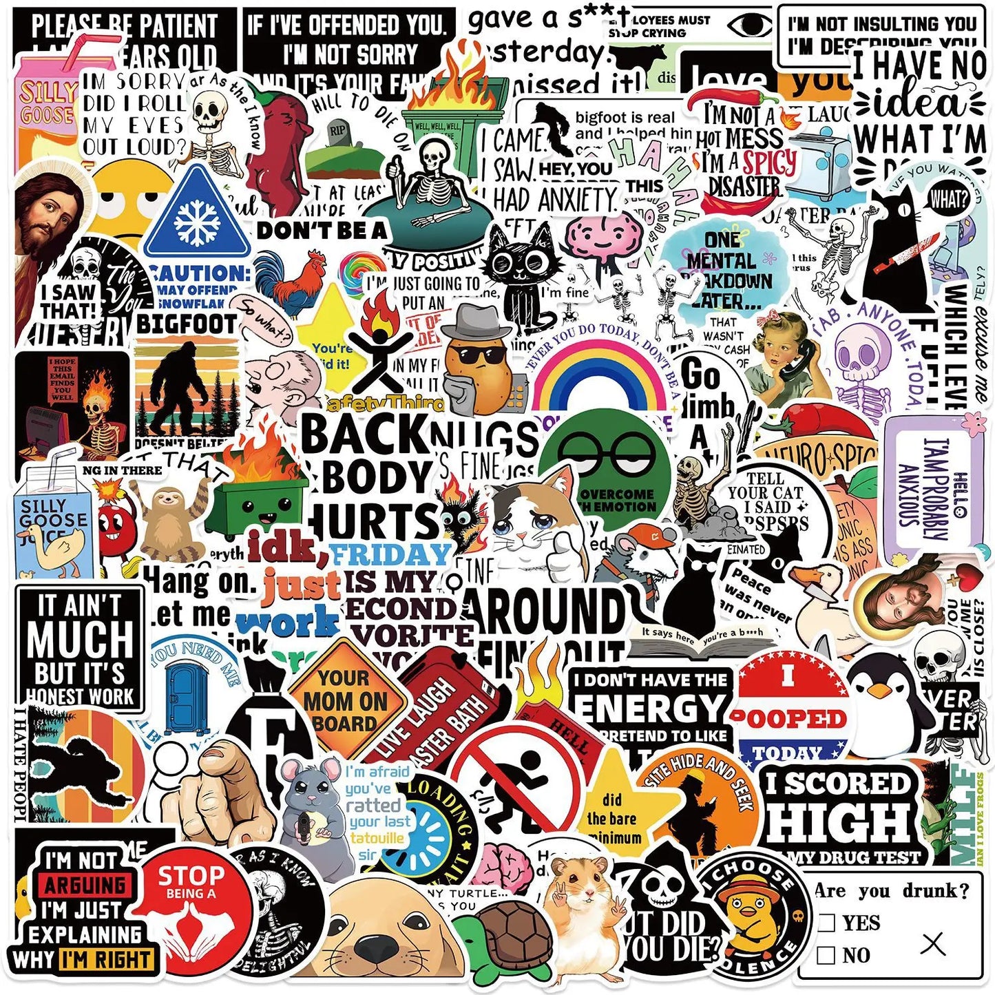 Funny Prank Meme Stickers - 10/30/50/100PCS Waterproof Decals for Skateboard, Notebook, Fridge, Helmet
