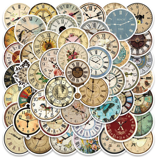 50PCS Vintage Clock Cartoon Stickers for Scrapbooking, Diary, Album, Stationery, Kids Toy