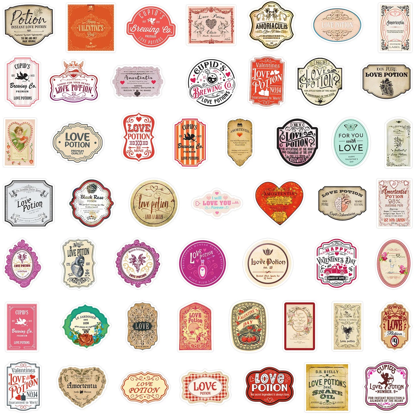 10/50Pcs Funny Vintage Halloween Valentine's Day Love Potion Label Sticker Packs