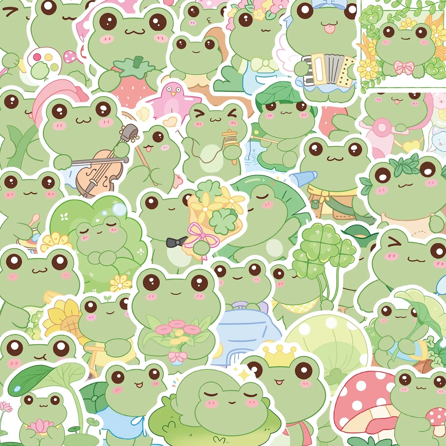50Pcs Cute Frog Stickers Waterproof Decals for Laptops