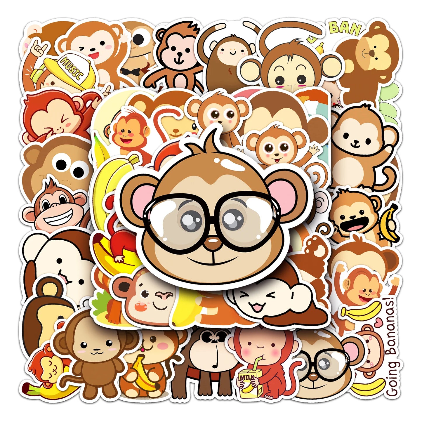 50Pcs Little Monkey Cartoon Waterproof Vinyl Stickers for Skateboard Snowboard