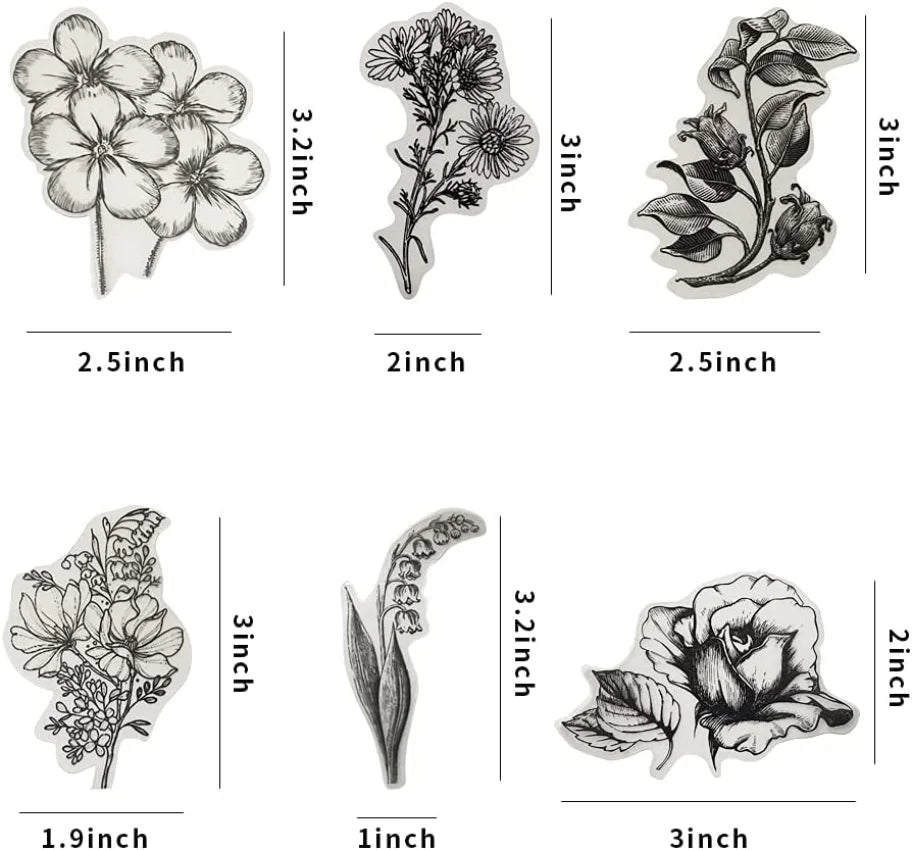 60 PCS Black and White Vintage Retro Flower Plant Stickers Decals for Laptop Scrapbooking Journal Planner Card Making