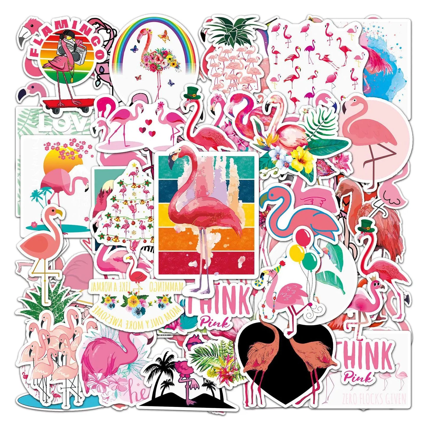 Pink Flamingo Stickers 10/50/100pcs for DIY Scrapbook, Water Bottle, Laptop, Guitar Decal