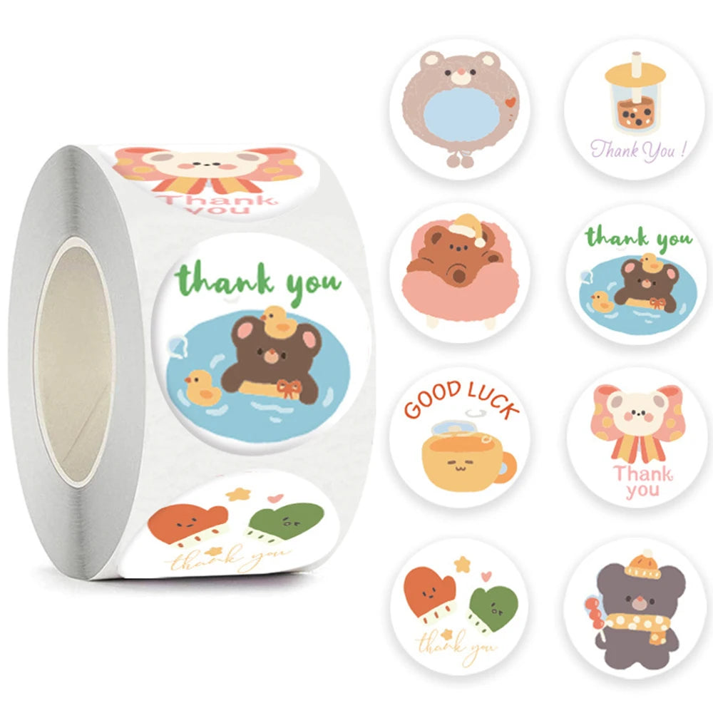 100-500pcs Cartoon Animals Sticker for Children 8 Designs Cute Thank You Scrapbooking Stationery Sealing Labels Rewards Stickers