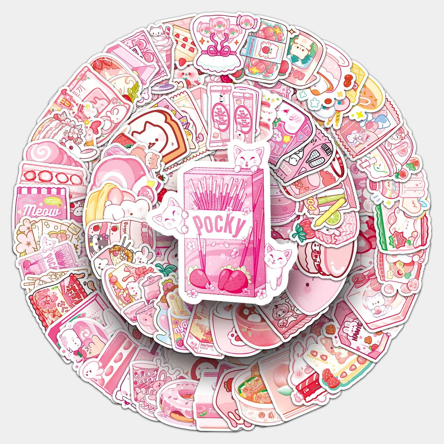 103Pcs Cute Pink Food Waterproof Vinyl Stickers for Skateboard Snowboard