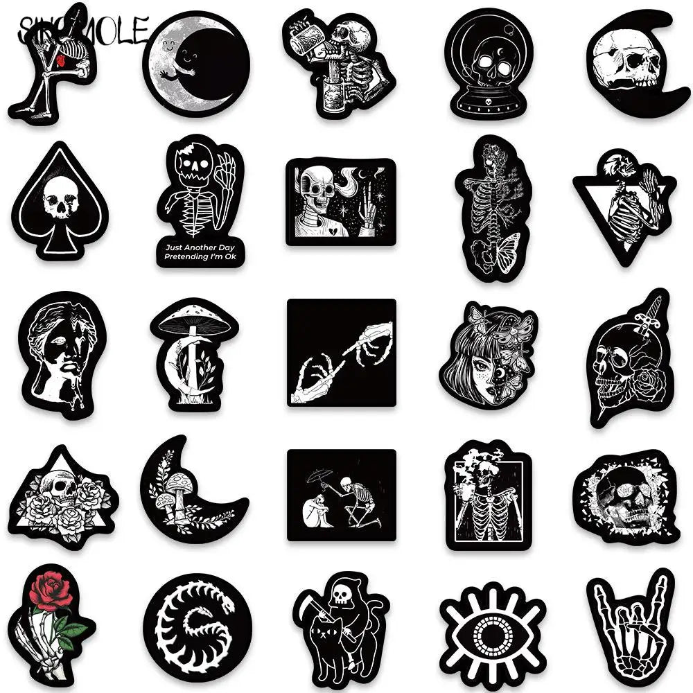 10/30/50PCS Cartoon Black and White Stickers Terrifying Skull Halloween DIY Skateboard Laptop Luggage Bike Cars Decals Sticker