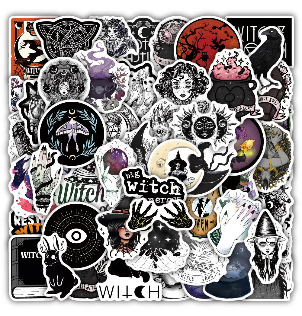 Witch Gothic Cartoon Stickers Decals for Laptop, Phone, Car, Bike, Skateboard, Kids Toy