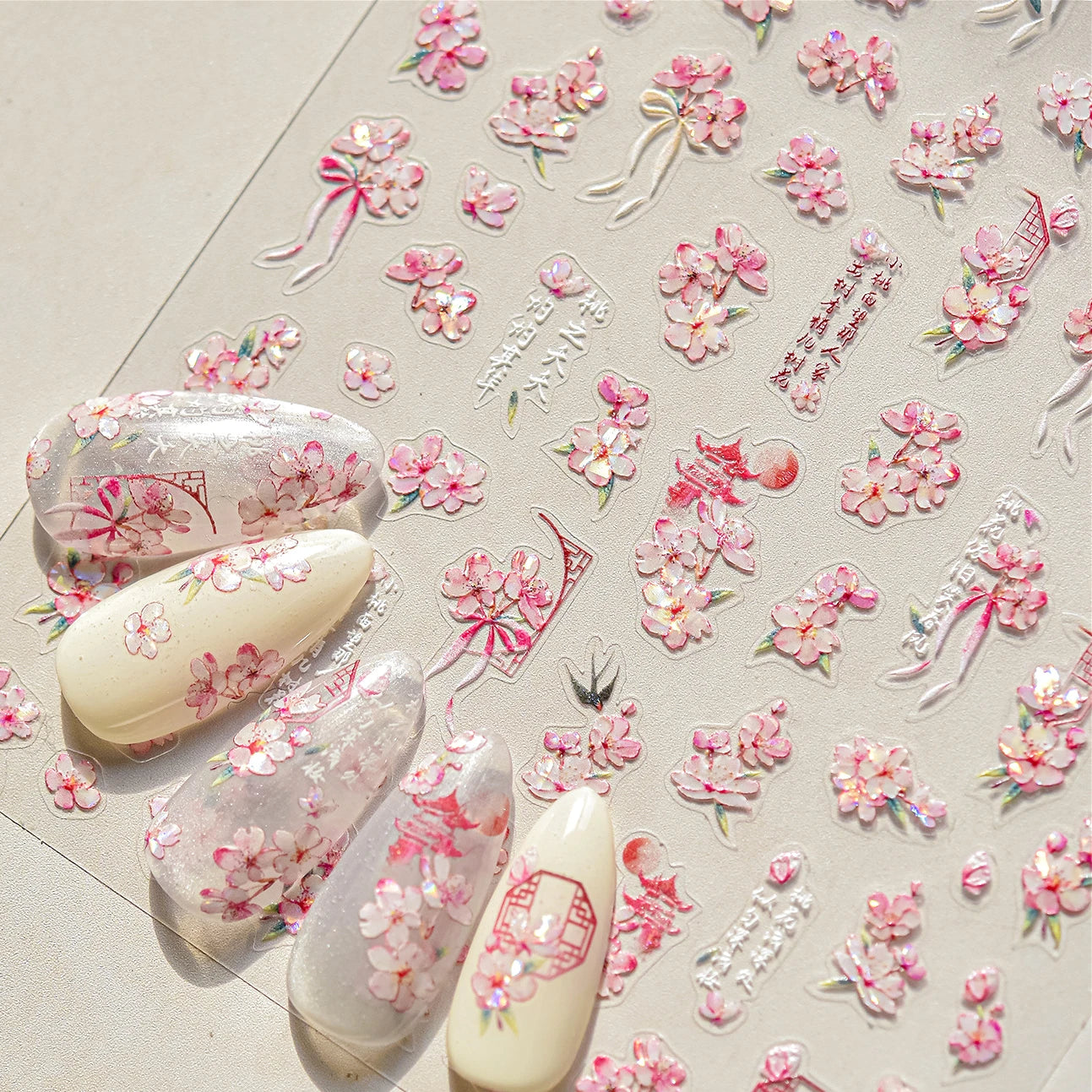 Peach Blossom Nail Art Stickers Rhinestone Decals