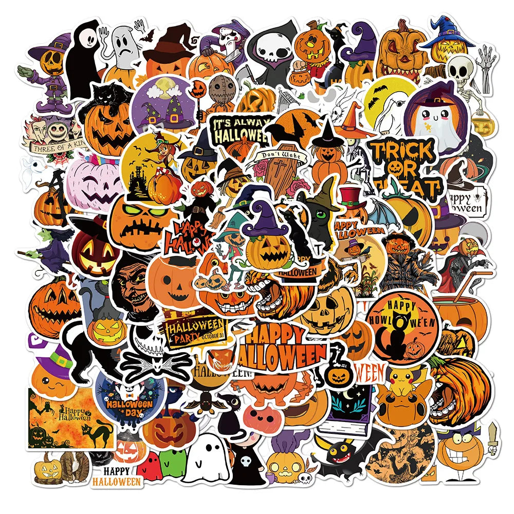 10/50/100pcs Funny Halloween Ghost Pumpkin Stickers Horror Decals Decoration Sticker Wall Skateboard Phone RefrigeratorToy