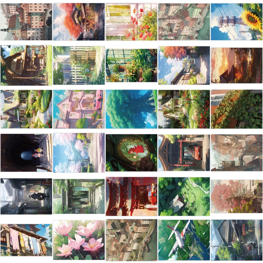 10/30/60PCS Cartoon Anime Landscape Stickers Aesthetic Decoration DIY Waterproof Motorcycle Phone Travel Bike Toys Kids Sticker