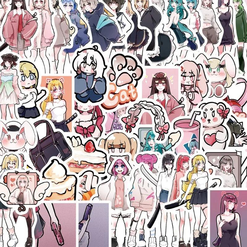 60pcs Flowery Girl Cartoon Stickers for Suitcase, Water Cup, Phone, Laptop, Car, Scooter, Refrigerator