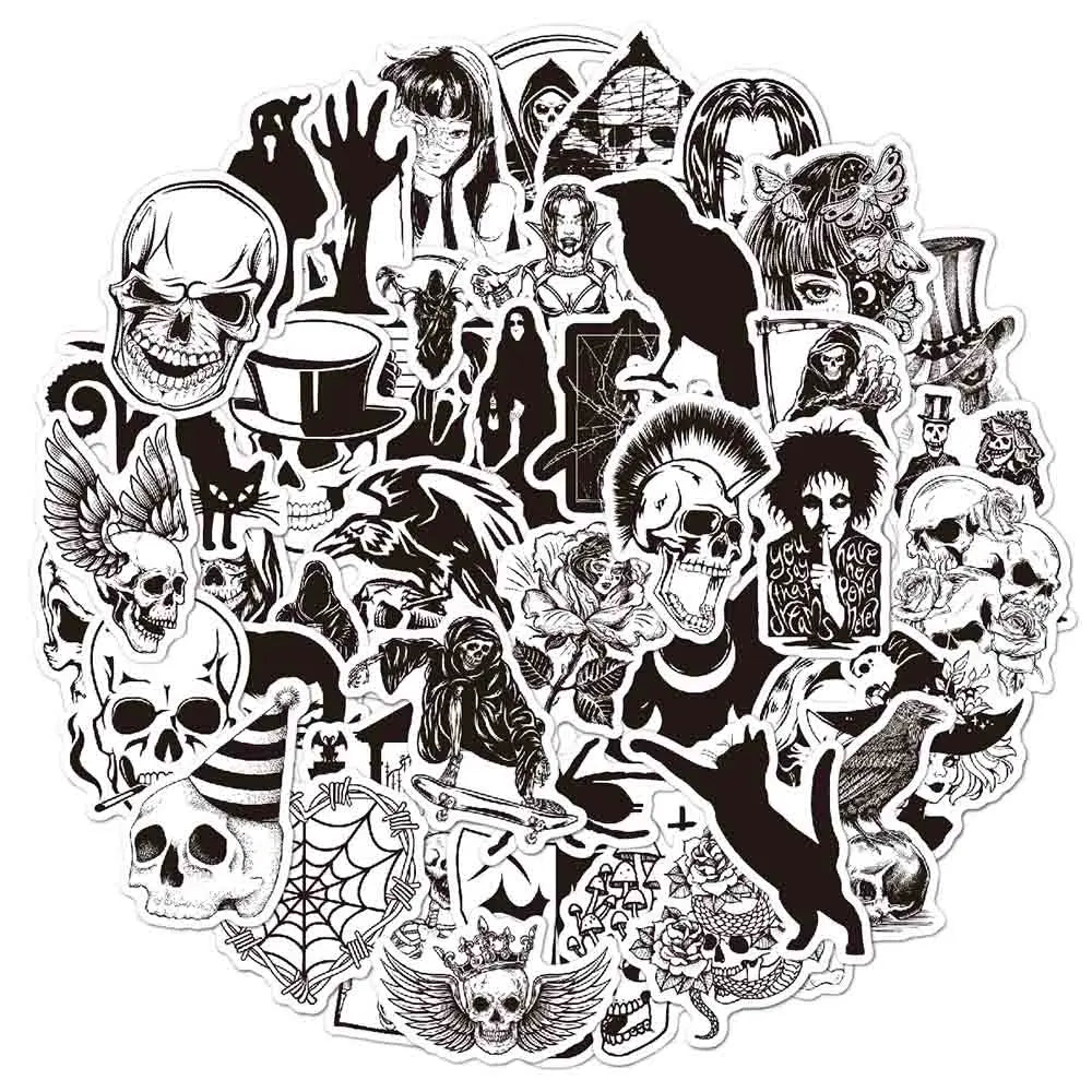 10/30/50/100pcs Punk Black and White Devil Gothic Horror Waterproof Sticker Decal Skateboard Car Laptop Bike Graffiti Stickers