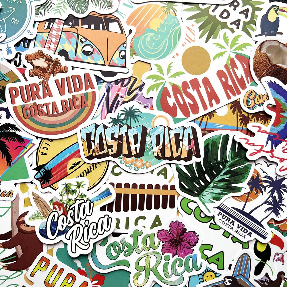 Costa Rica Cartoon Graffiti Stickers Pack - DIY Fridge Guitar Laptop Motorcycle Decals