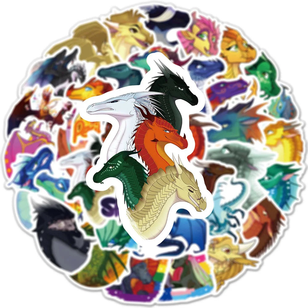 Wings of Fire Dragon Stickers - 10/30/60PCS Cartoon Decals for Laptop, Luggage, Skateboard, Kids