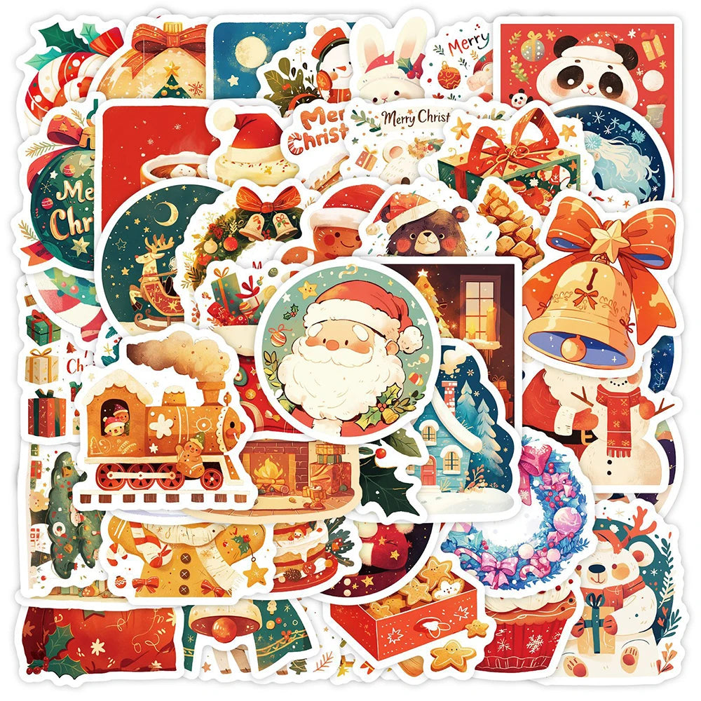 Christmas Cartoon Stickers 10/30/50pcs for Fridge, Wall, Skateboard, Suitcase, Phone, Laptop, Bike, Graffiti, Party Gift