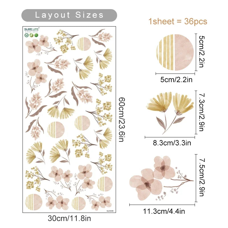 Boho Bee Flower Watercolor Wall Sticker Nursery Vinyl Decal Peel and Stick Kids Room Decor