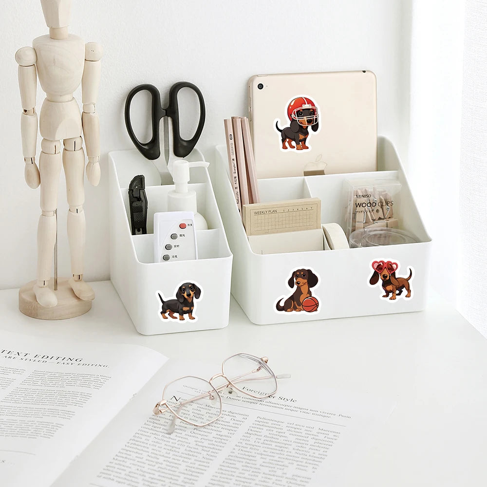 500pcs/roll Cute Cartoon Animal Pet Dog Stickers Dachshund Sticker Luggage Guitar Laptop Stationery Vinyl Decals(10 Patterns)