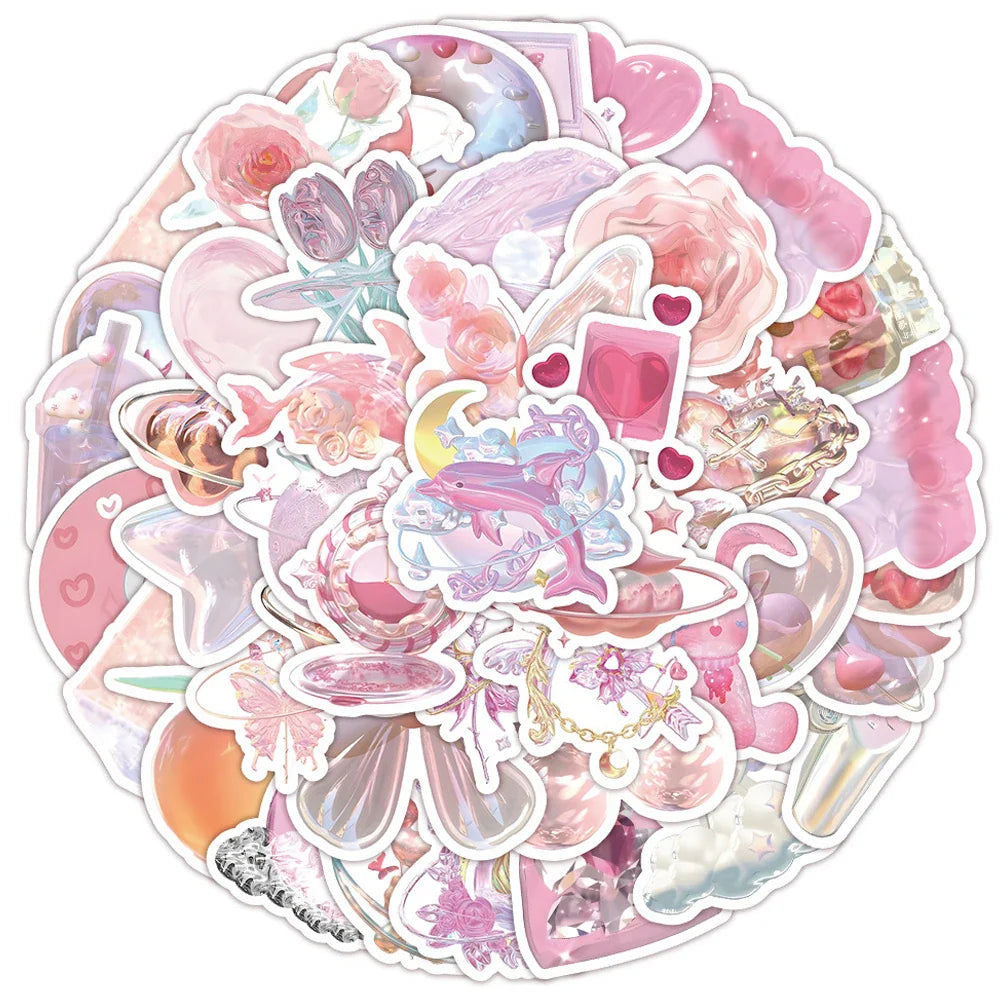 3D Kawaii Pink Stickers Pack - Cute Cartoon Decals for Laptop, Phone, Wall, Scrapbook