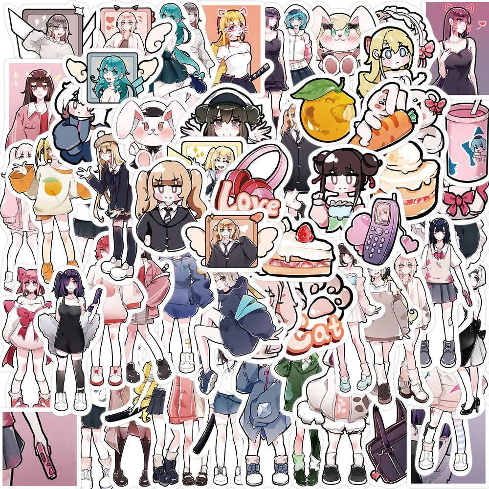 50pcs Flower Branch Girl Graffiti Stickers for Helmet, Wall, DIY Decoration