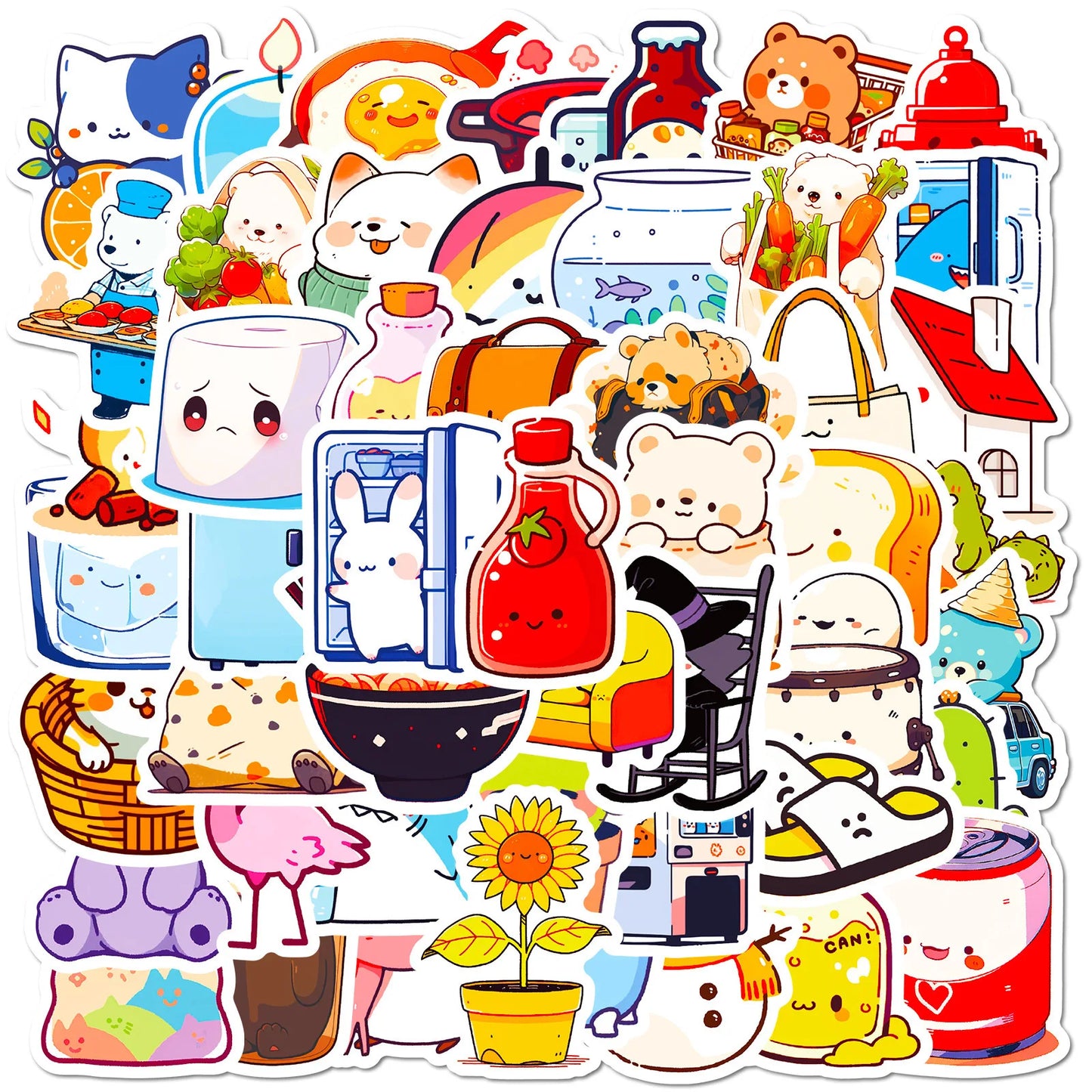 50pcs Cute Cartoon Graffiti Stickers for Helmet, Desktop, Wall Decoration, DIY